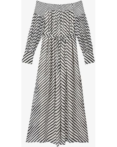Reiss Fabia Bardot Striped Woven Maxi Dress - White