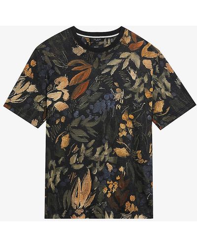 Ted Baker Allpine Graphic-print Linen T-shirt - Black