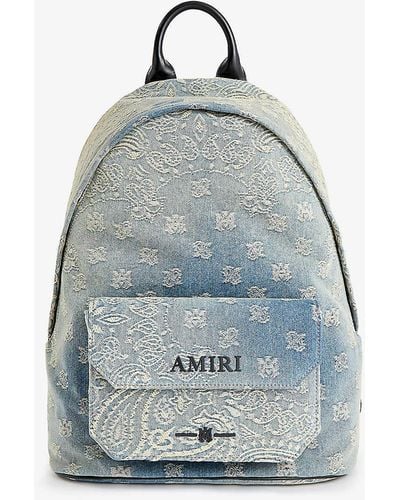 Amiri Branded Bandana-print Denim Backpack - Blue