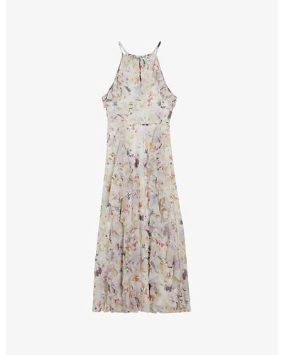 Ted Baker Lauriin Floral-print Stretch-woven Midi Dress - Natural
