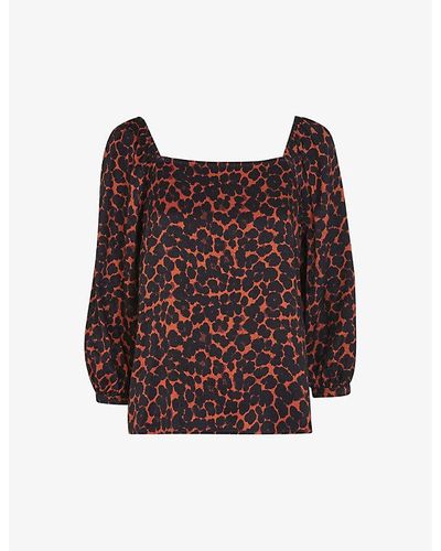 Whistles Smudge Animal-print Crepe Blouse - Red