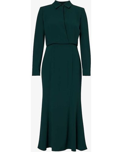 Roland Mouret Long-sleeved Slim-fit Satin Maxi Dress - Green