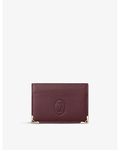 Cartier Must De Grained-leather And Stainless Steel Card Holder - Purple