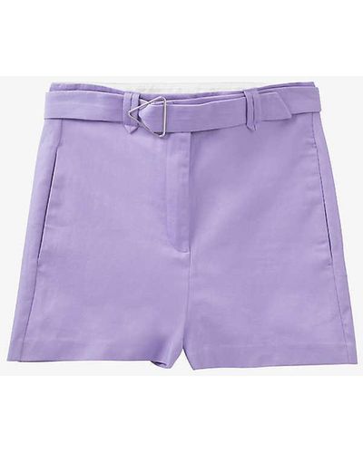 IKKS Triangle-buckle Stretch Cotton-blend Shorts - Purple