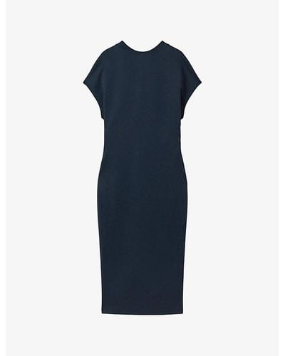 Reiss Vy Tasha Ruched-front Bodycon Stretch-jersey Midi Dress - Blue