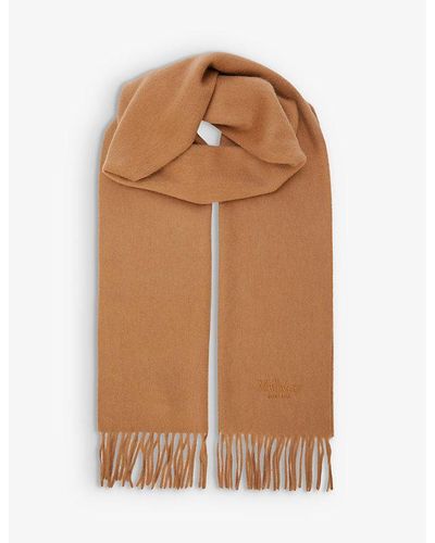Mulberry Branded Fringed Cashmere Scarf - Brown