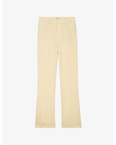 Zadig & Voltaire Pistol High-rise Wide-leg Cotton And Linen-blend Pants - Natural