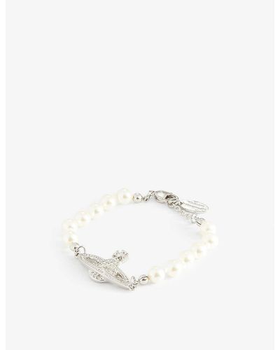 Vivienne Westwood Mini Bas Relief Silver-tone Brass And Glass-pearl Bracelet - White