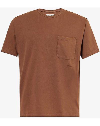 FRAME Embroidered Cotton-jersey T-shirt - Brown