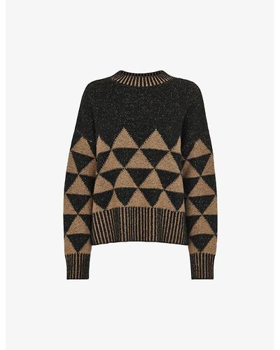 Whistles Geometric-intarsia Wool And Recycled Nylon-blend Sweater - Black