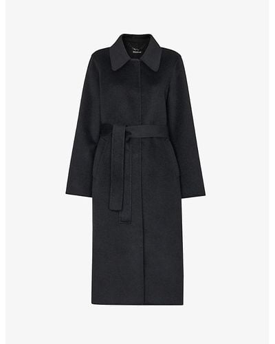 Whistles Nell Belted Single-breasted Wool-blend Coat - Blue