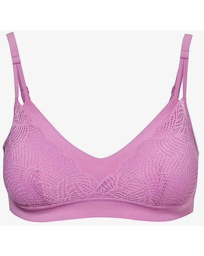 Chantelle Soft Stretch Lace-overlay Padded Stretch-woven Bralette - Pink