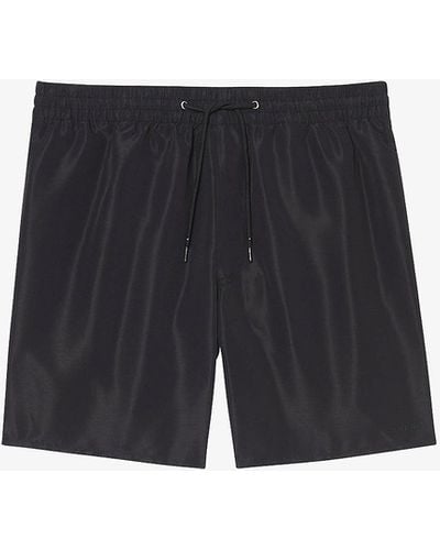 Sandro Brand-print Elasticated-waist Recycled-polyester Swim Shorts - Black