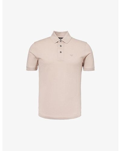 Emporio Armani Brand-embroidered Cotton-piqué Polo Shirt - Natural