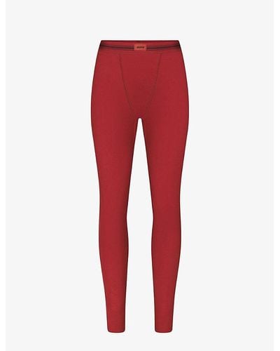 Skims Cotton Rib High-rise Stretch-cotton legging - Red