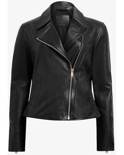 AllSaints Vela Zip-cuffs Slim-fit Leather Biker Jacket - Black