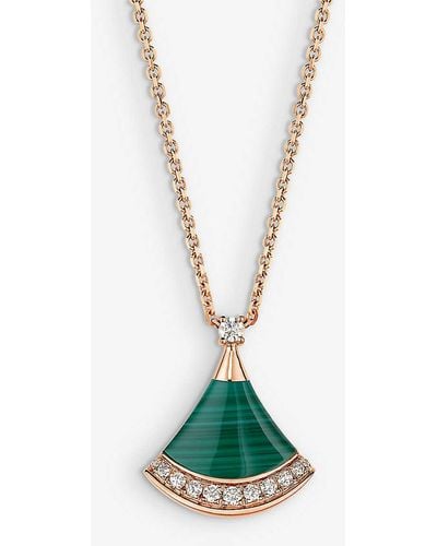 BVLGARI Divas' Dream 18ct Rose-gold, 0.13ct Brilliant-cut Diamond And Malachite Pendant Necklace - White