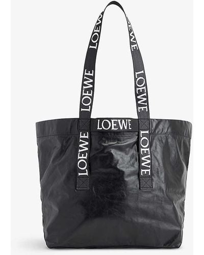 Loewe Fold Twin-handle Leather Tote Bag - Black