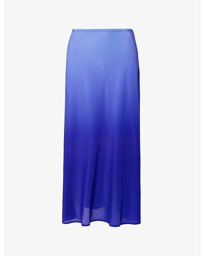 RIXO London Kelly Gradient-pattern Mid-rise Silk Midi Skirt - Blue