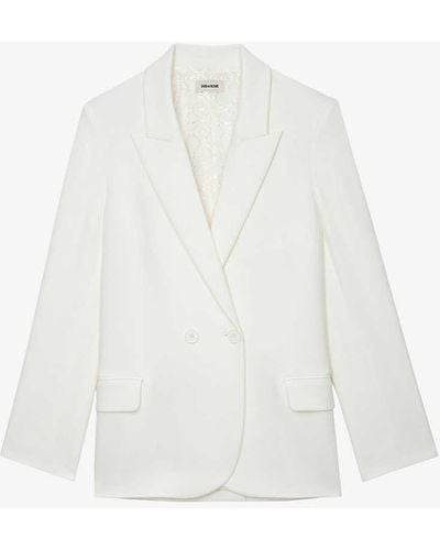 Zadig & Voltaire Visit Peace And Love Diamanté-embellished Stretch-woven Blazer - White