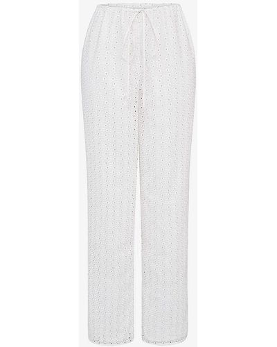 House Of Cb Frankie Broderie-pattern Straight-leg Mid-rise Cotton Trouser - White
