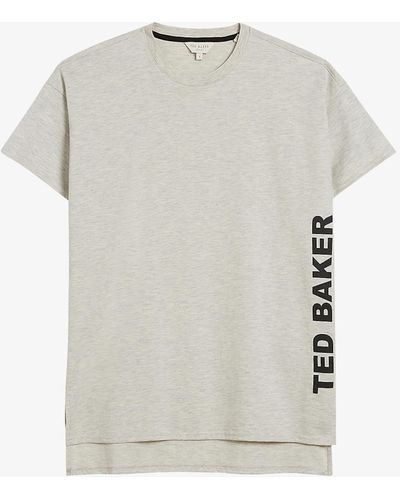 Ted Baker Aacalia Split-hem Logo-print Cotton-blend T-shirt - Grey