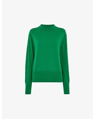 Whistles Mae Mock-neck Cotton-blend Sweater - Green