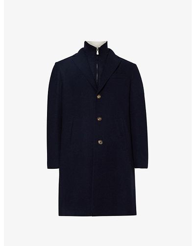 Eleventy Vy Single-breasted Notched-lapel Regular-fit Wool Coat - Blue