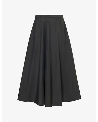 Theory Pleated High-rise Cotton And Recycled-nylon Blend Midi Skirt - Black