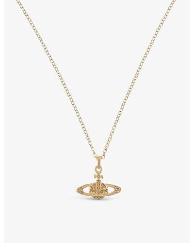Vivienne Westwood Bas Relief Orb Mini Yellow Gold-toned Brass And Swarovski Crystal Necklace - Metallic
