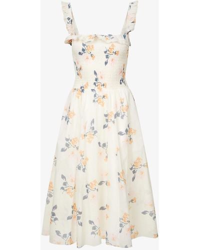 Polo Ralph Lauren Floral-print Smocked Cotton Midi Dress - Multicolour