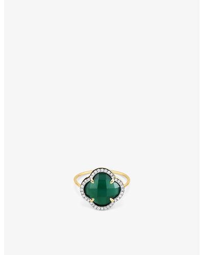 The Alkemistry Morganne Bello Clover 18ct Yellow-gold, 0.128ct White Diamond And Green Agate Ring