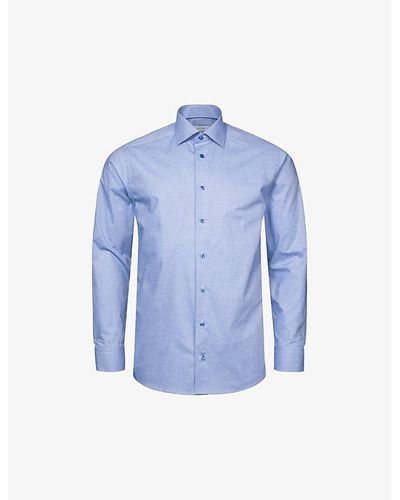 Eton Business Geometric-pattern Slim-fit Cotton-twill Shirt - Blue