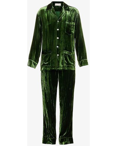 Olivia Von Halle Yves Regular-fit Rayon And Silk-blend Pyjama Set X - Green