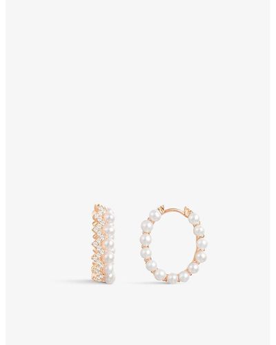 Apm Monaco Up And Down 18ct -plated Metal, Zirconia And Pearl Hoop Earrings - White