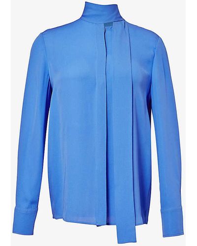 Valentino Garavani High-neck Long-sleeve Silk Shirt - Blue