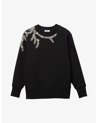 Sandro Crystal-embellished Cotton-blend Sweater - Black