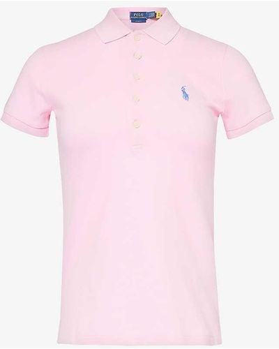 Polo Ralph Lauren Julie Logo-embroidered Stretch-cotton Polo Shirt - Pink