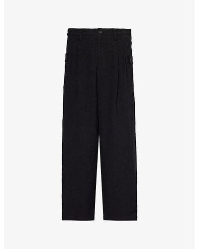 Yohji Yamamoto Wide-leg Relaxed-fit Linen-blend Trousers - Black