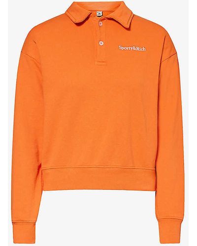 Sporty & Rich Brand-embroidered Polo-collar Cotton-jersey Sweatshirt X - Orange