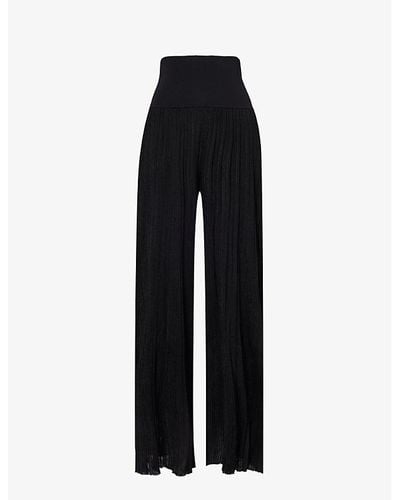 Alaïa Pleated Wide-leg Knitted Pants - Black