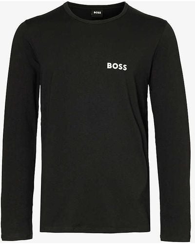 BOSS Brand-print Slim-fit Stretch-jersey Top - Black