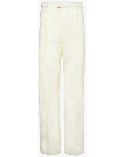 Bottega Veneta Perforated-trim Straight-leg High-rise Linen Trousers - White