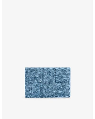 Bottega Veneta Intrecciato-woven Denim-print Leather Card Holder - Blue