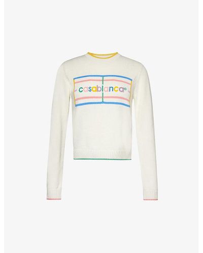 Casablanca Logo-intarsia Contrast-trim Cotton Sweater - White