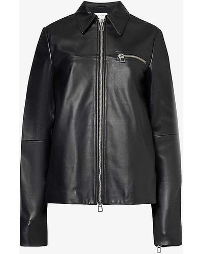 Sportmax Spread-collar Zip-pocket Leather Jacket - Black
