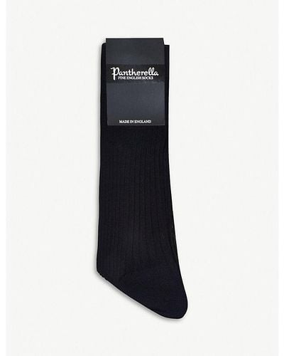 Pantherella Mens Navy Cotton Ribbed Knee-high Socks 11.5 - Black