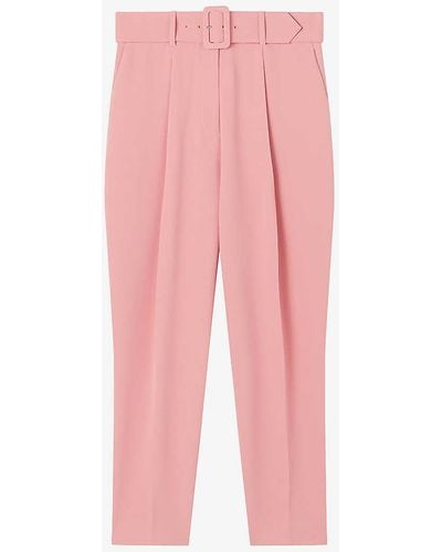 LK Bennett Tabitha Belted-waist High-rise Crepe Trousers - Pink