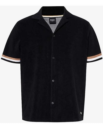 BOSS Stripe-trim Relaxed-fit Terry Cotton-blend Shirt - Black