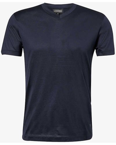 Emporio Armani Blu Vy Rubberised-logo V-neck Woven T-shirt X - Blue